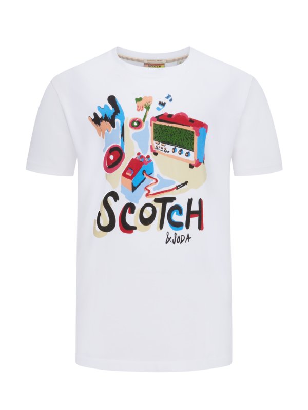Levně Scotch & Soda, Tričko s barevným potiskem vpředu Bílá