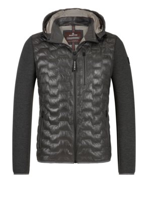 Leather jacket in a quilted look with softshell sleeves 