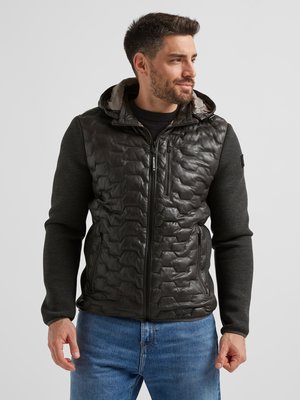 Leather jacket in a quilted look with softshell sleeves 
