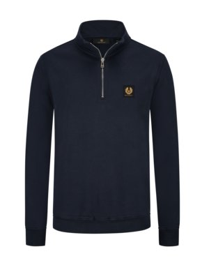 Sweatshirt with troyer collar and logo emblem