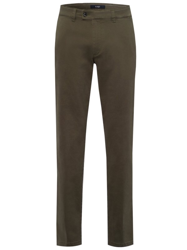 Levně Eurex, Bavlněné kalhoty s hladkou přední částí, podíl streče Olive