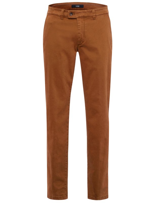 Levně Eurex, Bavlněné kalhoty s hladkou přední částí, podíl streče Hnědá