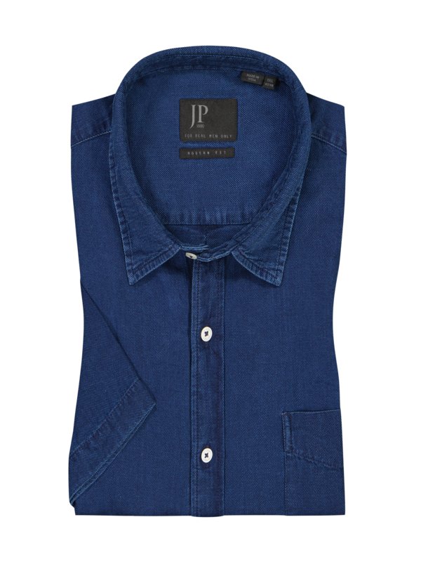 Jp1880, Košile s krátkým rukávem v denimovém vzhledu Modrá 3XL
