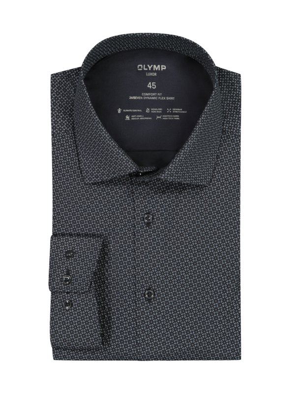 Levně Olymp, Košile Luxor, comfort fit, se vzorem, 24/Seven Dynamic Flex Černá