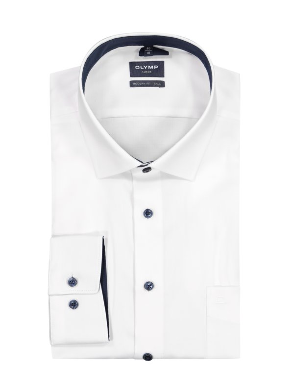 Olymp, Jednobarevná košile, modern fit, tall, s lemem Bílá 50SL