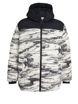 Down-free quilted jacket with removable hood