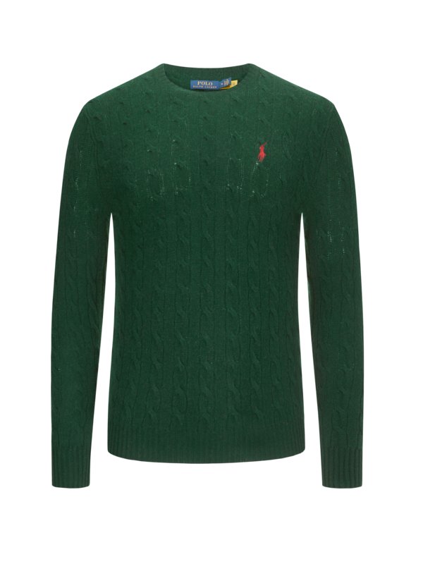 Levně Polo Ralph Lauren, Lehký pulovr s copánkovým vzorem a vyšitým hráčem pola Zelená