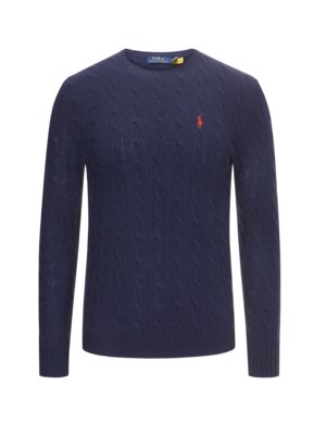 Lightweight sweater with cable knit pattern and embroidered polo rider