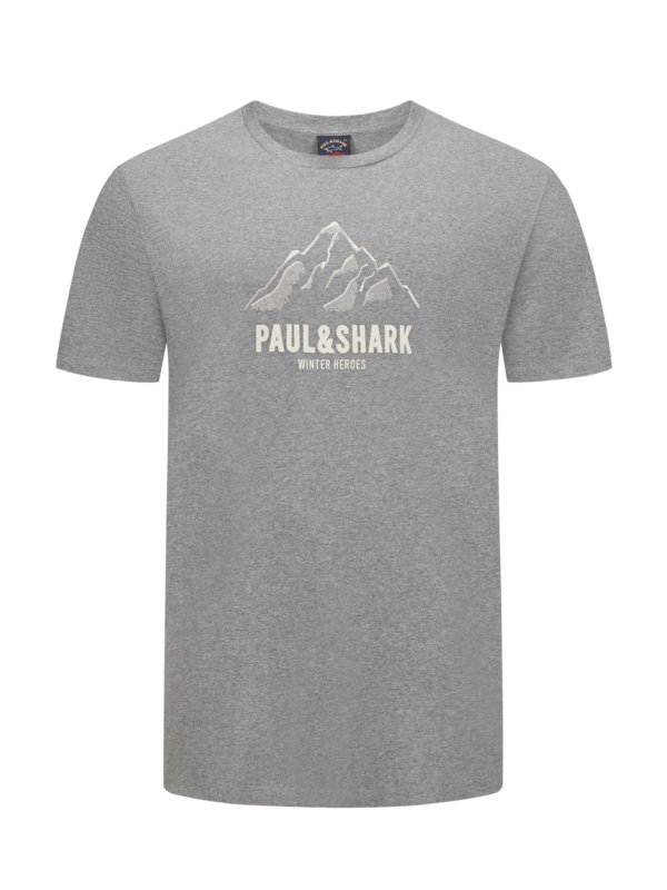 Levně Paul & Shark, Tričko z bavlny s potiskem motivu hor SvětleŠedá