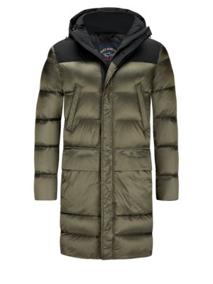 Down parka in a colour block design with removable hood
