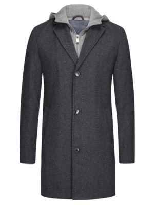 Wool coat with removable hooded yoke