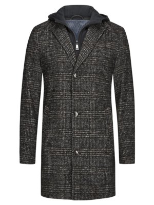 Wool coat with removable hooded yoke
