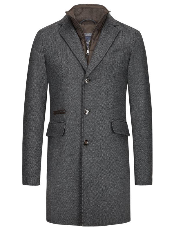 Levně Tom Rusborg, Vlněný kabát s vyjímatelnou prošívanou vložkou Grey