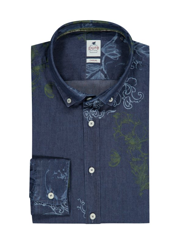 Pure, Džínová košile s květinovým potiskem Modrá 4XL