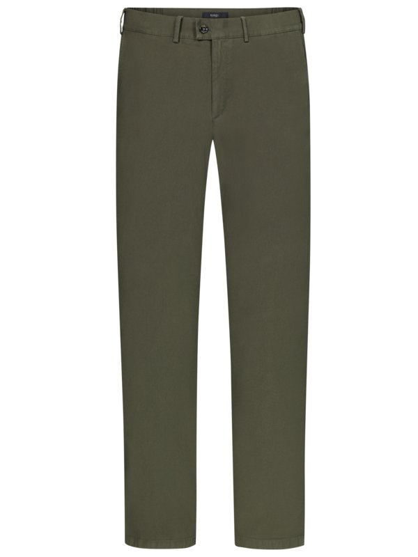 Levně Eurex, Pružné chino kalhoty z luxusního bavlněného materiálu Olive