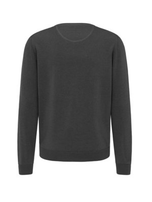 Dark gray crew neck long-sleeved sweater shown from the back. The sweater appears to be made of a knit fabric. The image shows no additional markings or details.