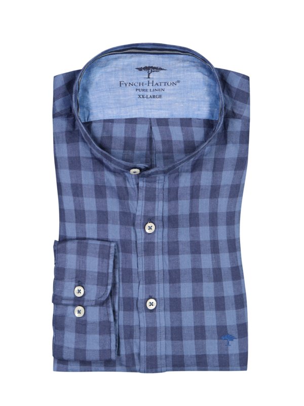Fynch-Hatton, Lněná košile s károvým vzorem Modrá 3XL