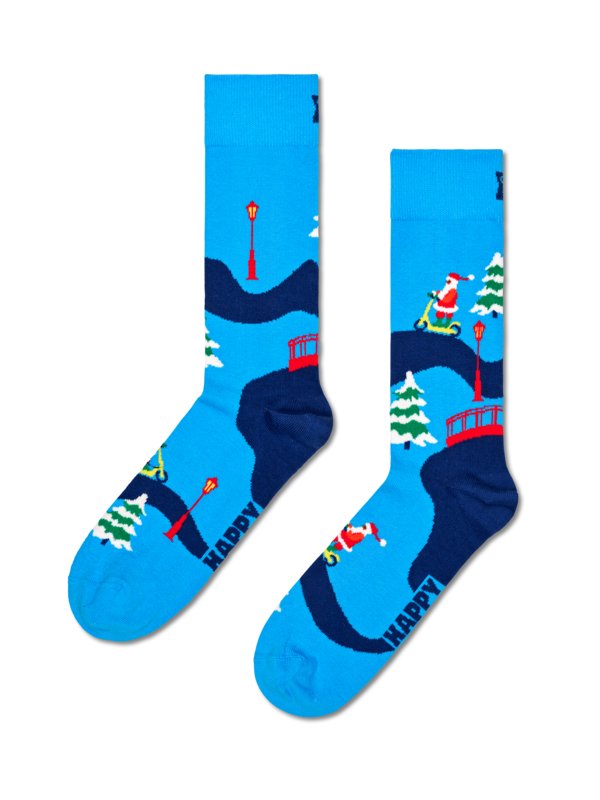 Levně Happy Socks, Středně vysoké ponožky s motivem Santa Clause Modrá