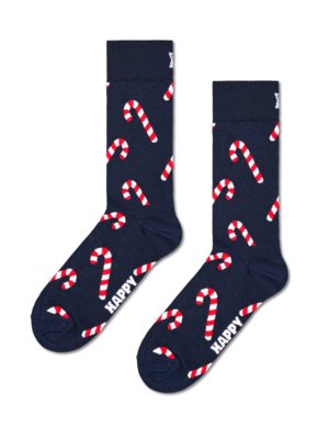 Mid-length socks with candy cane pattern