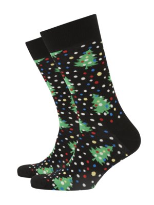 Mid-length socks with Christmas tree motif