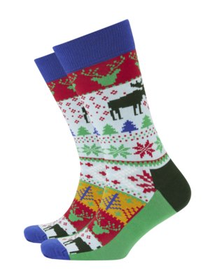 Mittelhohe Socken mit Rentier- und Schneeflocken-Motiven