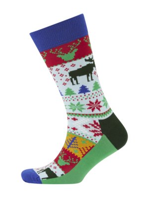 Mittelhohe-Socken-mit-Rentier--und-Schneeflocken-Motiven