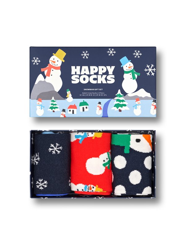 Levně Happy Socks, 3 páry ponožek s motivem sněhuláka v dárkové krabičce NámořnickáModrá