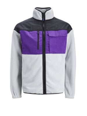 Fleece jacket in mixed fabric with colour-contrasting details