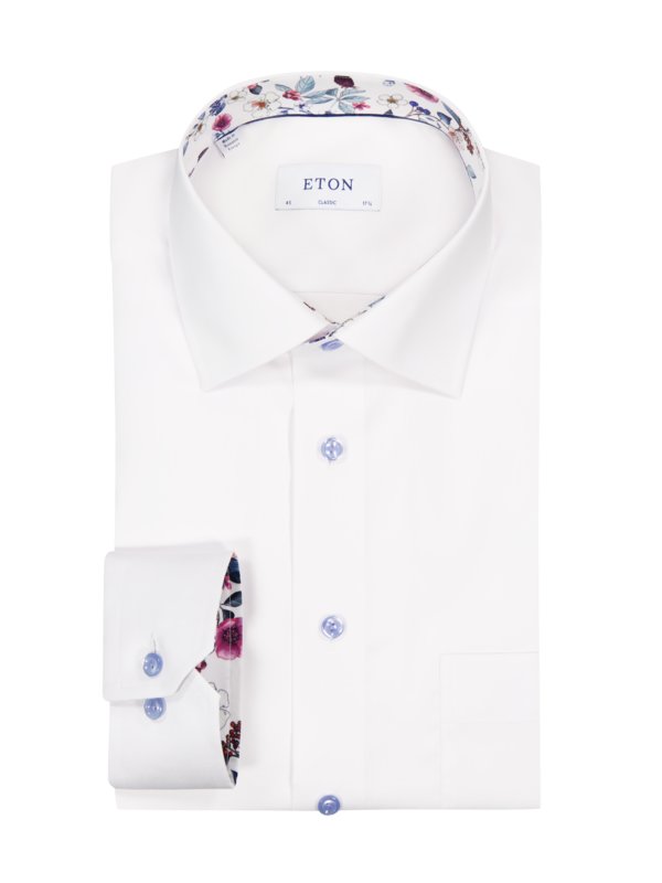 Levně Eton, Keprová košile s podložením na vnitřní straně límce a manžetách Bílá