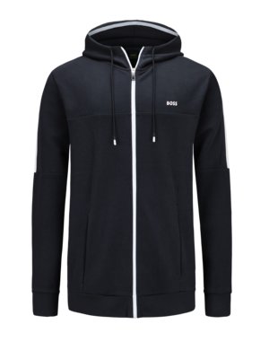Sweat jacket with hood and stretch content 