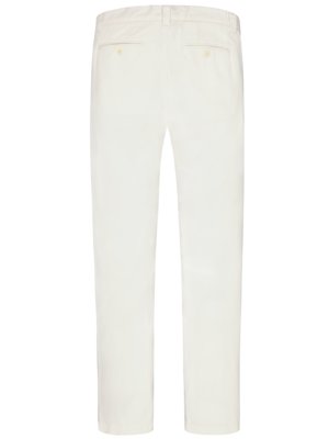 Back view of a pair of off-white casual pants, featuring a straight-leg design and two visible back pockets with buttons.