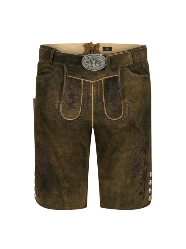 Levně Jp1880, Kožené kalhoty z kozinky s výšivkami Hnědá