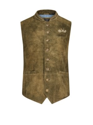 Traditional leather waistcoat with embroidered stag