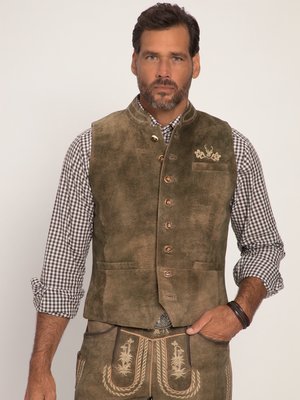 Traditional leather waistcoat with embroidered stag