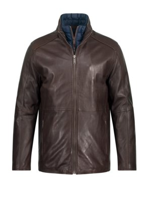 Leather jacket with quilted vest insert 