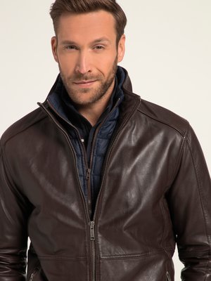 Leather jacket with quilted vest insert 