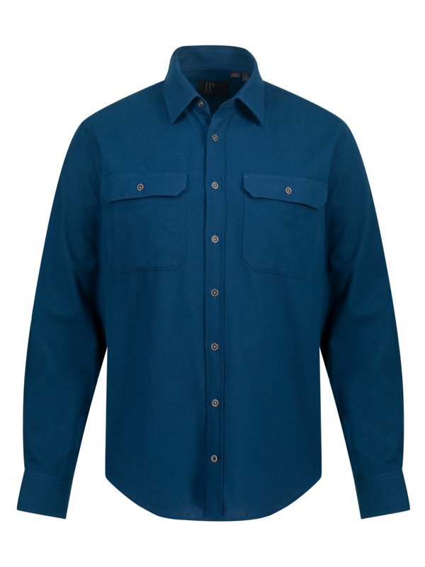 Levně Jp1880, Flanelová košile se dvěma náprsními kapsami. Modern fit Modrá