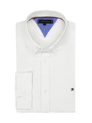 Linen shirt with embroidered logo, Regular Fit 