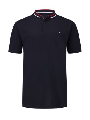Piqué polo shirt with standing collar and stretch  
