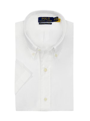 Short-sleeved-shirt-in-seersucker-fabric-with-contrasting-embroidered-logo