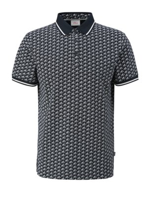 Piqué-polo-shirt-with-all-over-print,-extra-long-