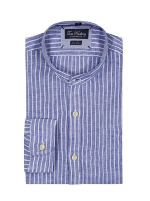 Linen shirt with striped pattern and standing collar