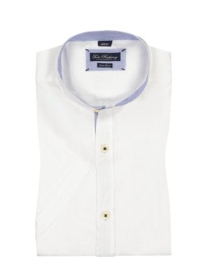 Short-sleeved linen shirt with standing collar
