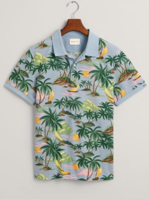 Koszulka polo z piki ze stretchem w plażowy wzór 