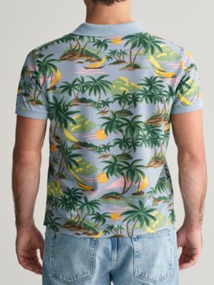 Koszulka polo z piki ze stretchem w plażowy wzór 