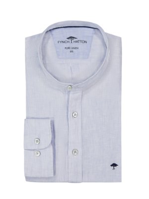 Linen shirt with standing collar and fine stripes 