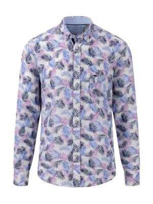 Linen shirt with floral pattern and button-down collar 