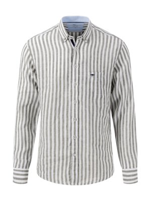 Linen-shirt-with-wide-stripes,-extra-long-