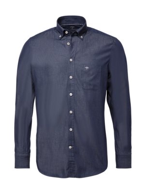 Denim shirt with breast pocket and button-down collar