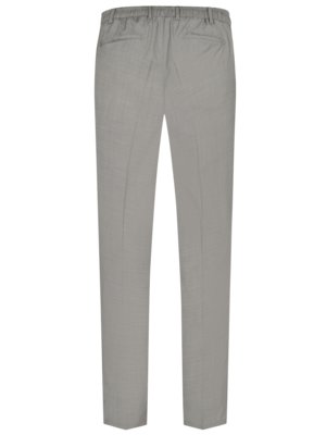 A rear view of a pair of light gray dress pants. The pants have a drawstring waistband and a back pocket. The pants are straight-legged.